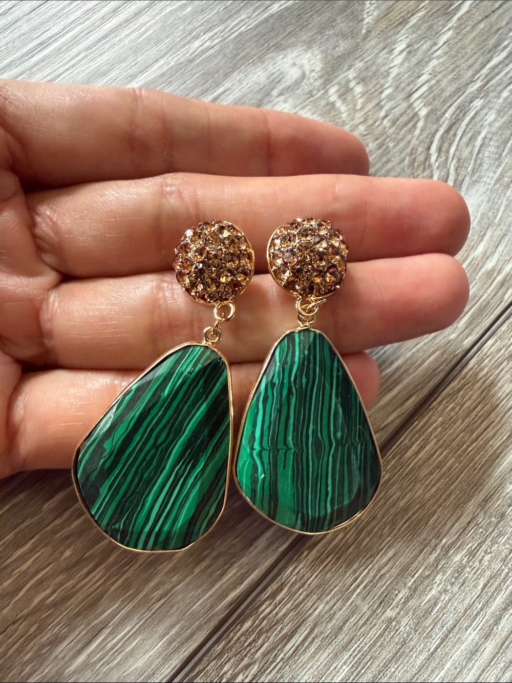 Anthropologie Stone Drop Earrings in Malachite - Picture 7 of 7